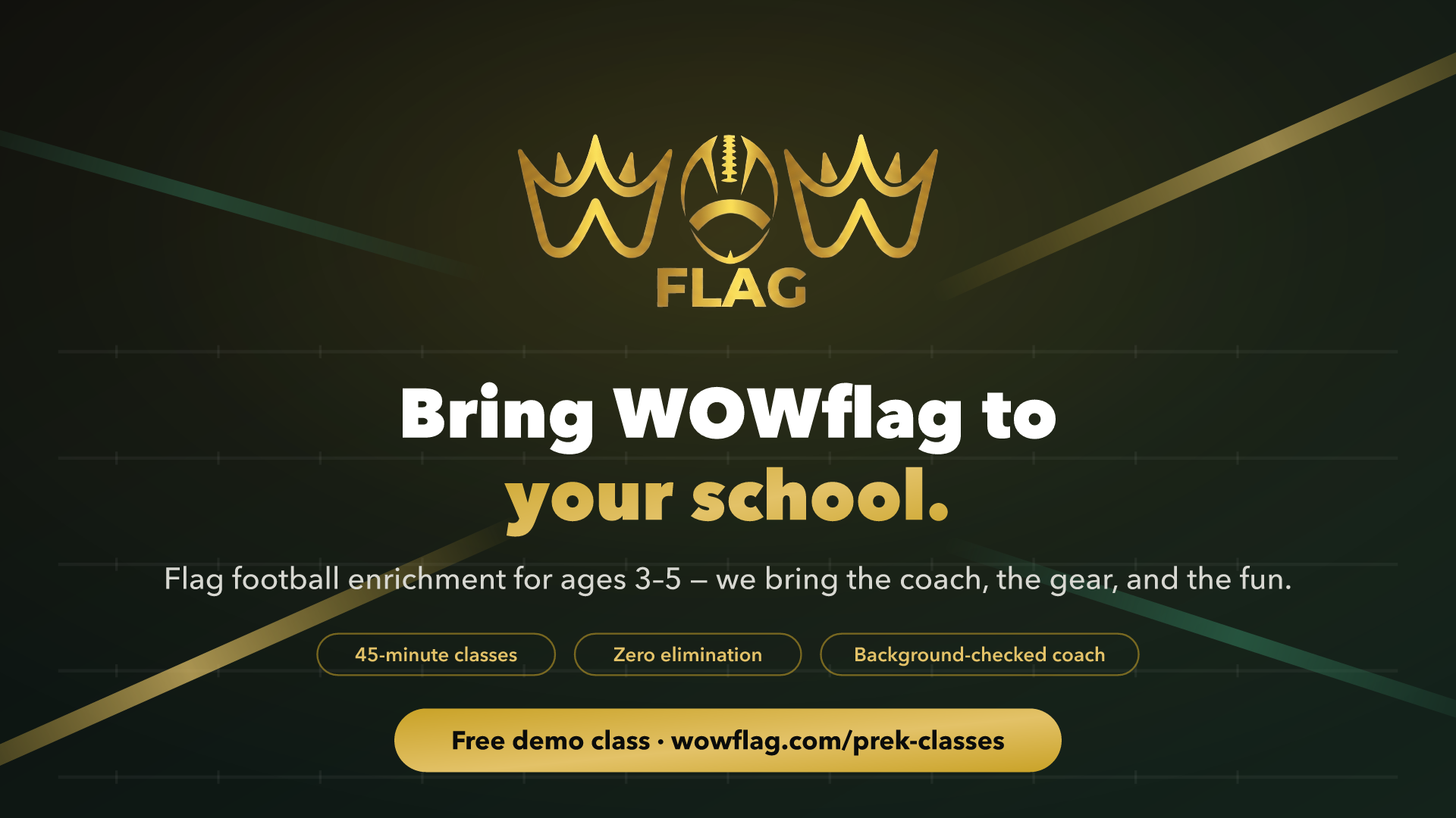 Bring WOWflag to your school — flag football enrichment for ages 3–5, free demo class